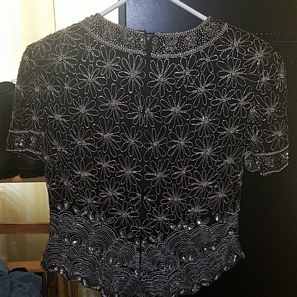 Papell Boutique Black and silver beaded top - Picture 2 of 3